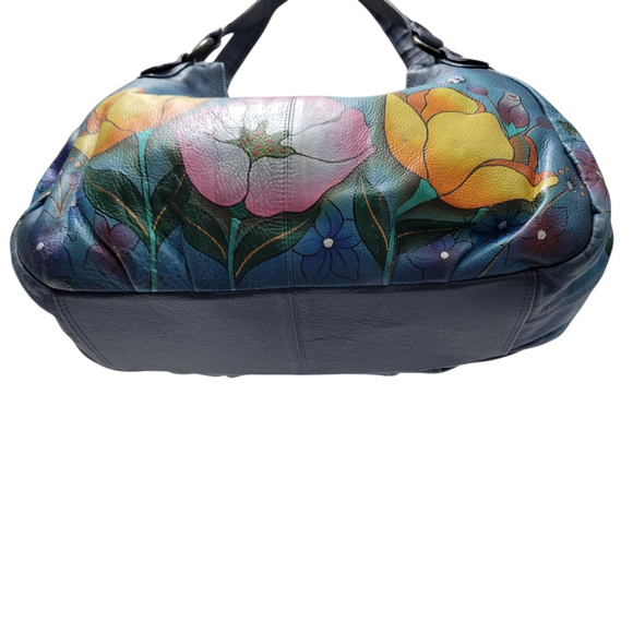 Anuschka Large Butterfly & Flowers Hand Painted Genuine Leather Shoulder Bag - Picture 4 of 14